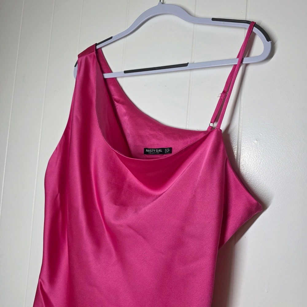 Nasty Gal Pink One Shoulder Satin Cowl Neck Top Plus Size 18 Hot Pink Barbiecore - Picture 10 of 11